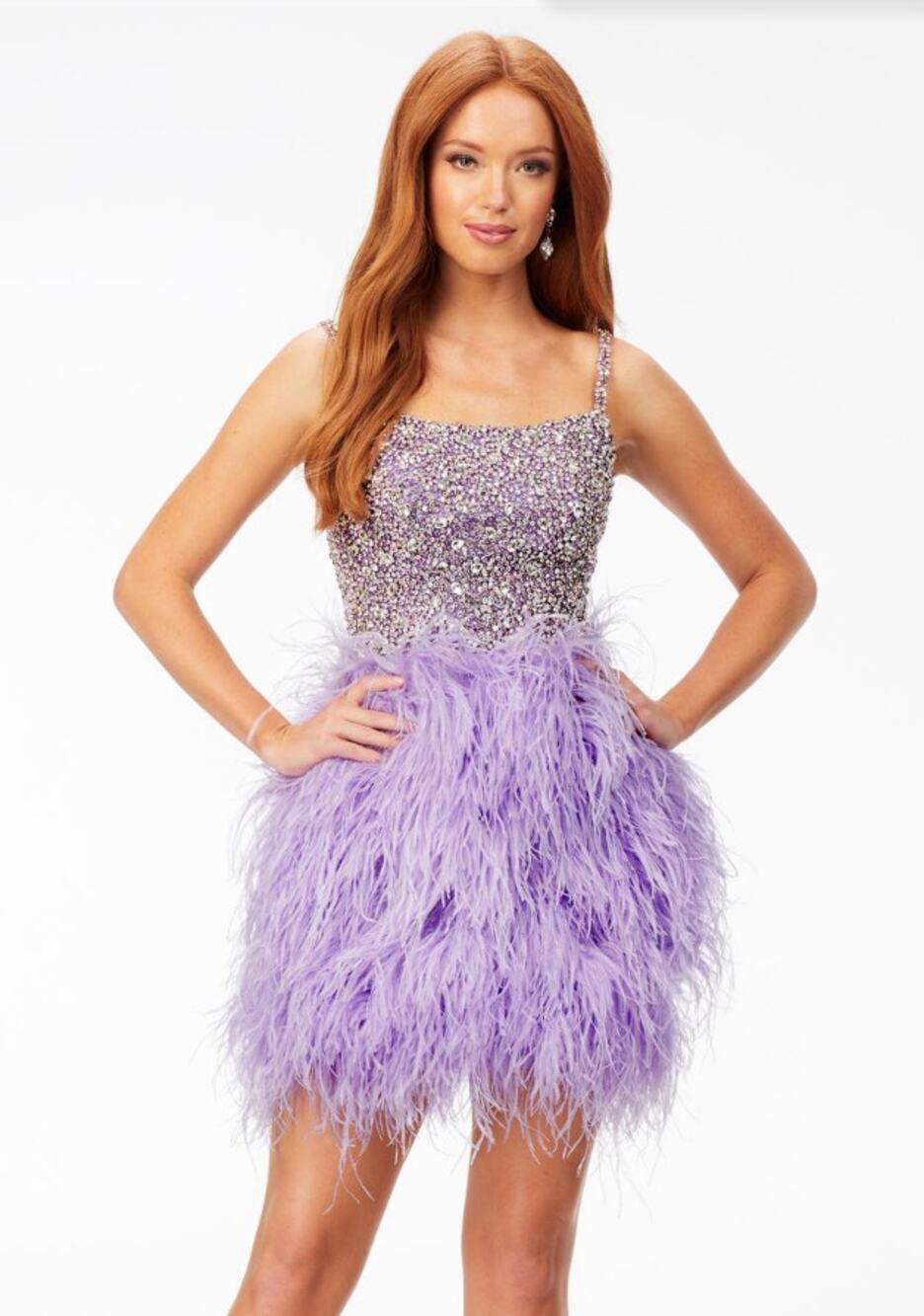 ASHLEYlauren 4537 Orchid Crystal Feather Corset Mini Dress NWT Size 4